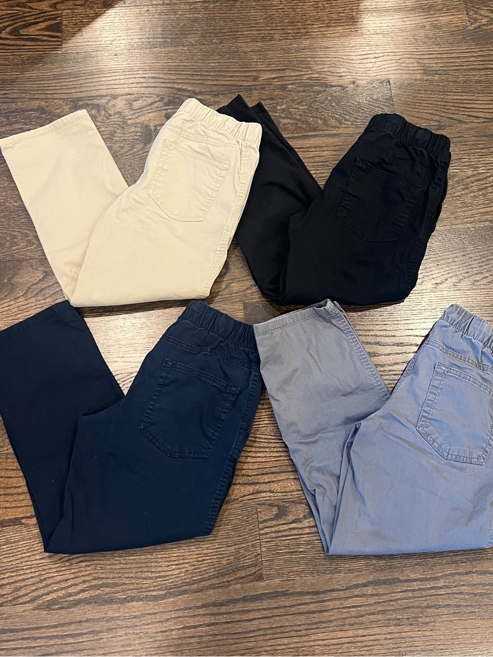 Straight Leg Pull-On Boys Pants - 4 Pairs - Black, Navy, Gray, Tan